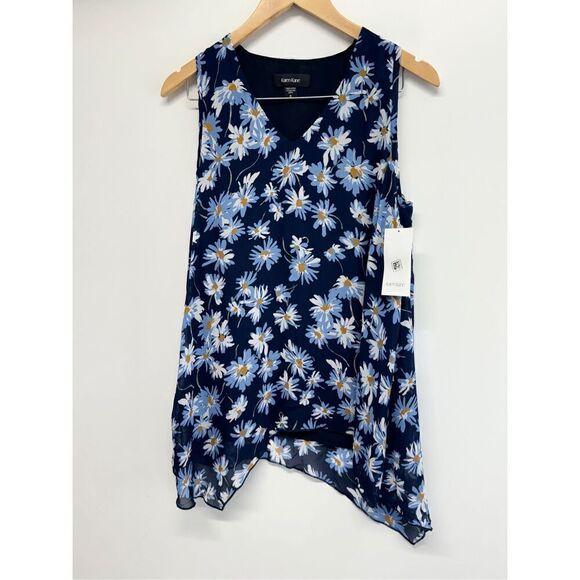 Karen Kane Tank Top Floral Size Small Blue Uneven Hem Pullover NEW - Picture 4 of 11